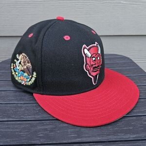 Ebbets Mexico Diablos Rojos Red Devils Hat Cap Fitted Black Red Fitted 7 3/8